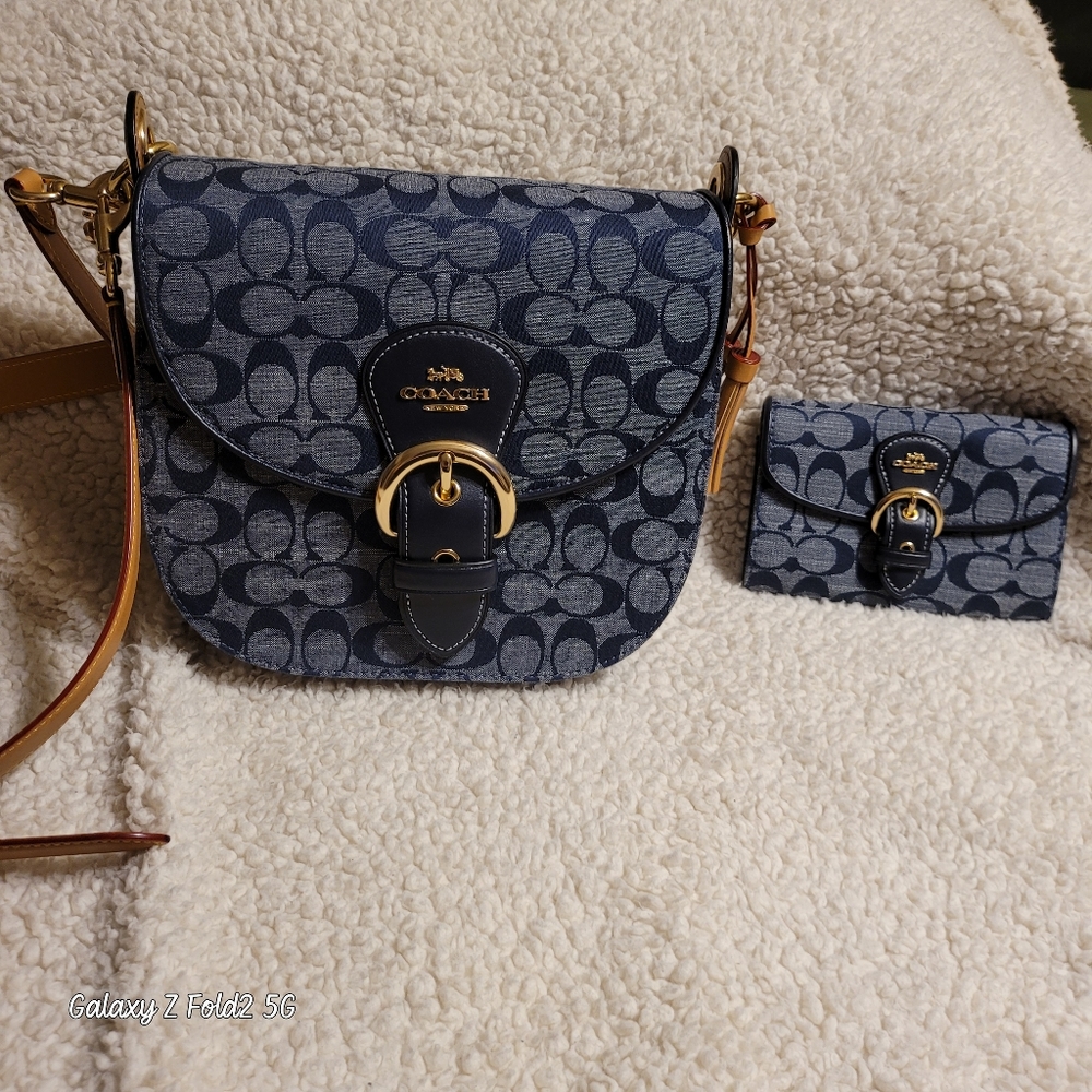 Coach chambray denim saddle handbag